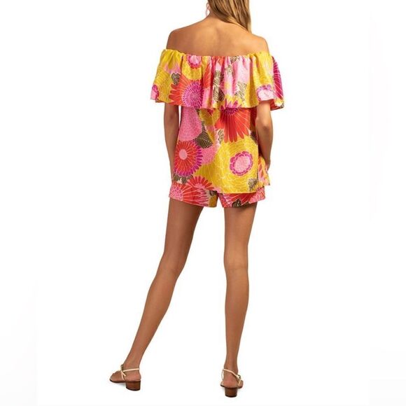 NWT- Trina Turk 'Agua Caliente' Off-The-Shoulder Floral Silk Top;Size L + shorts